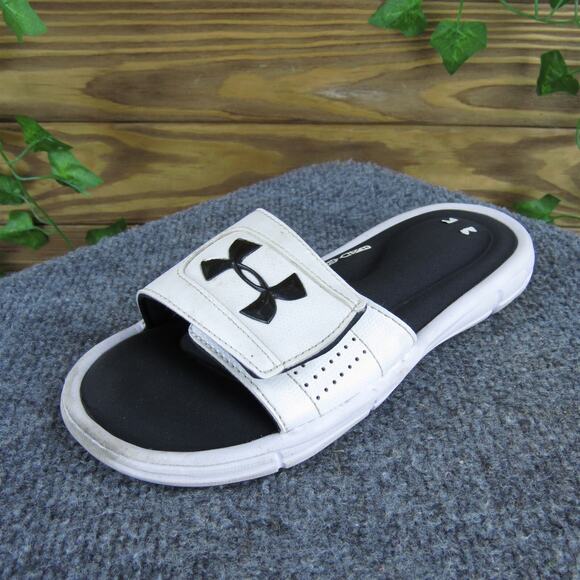 Under Armour Slide Boys‎ Y 3 Medium Sandal White Synthetic Hook & Loop - Picture 1 of 7